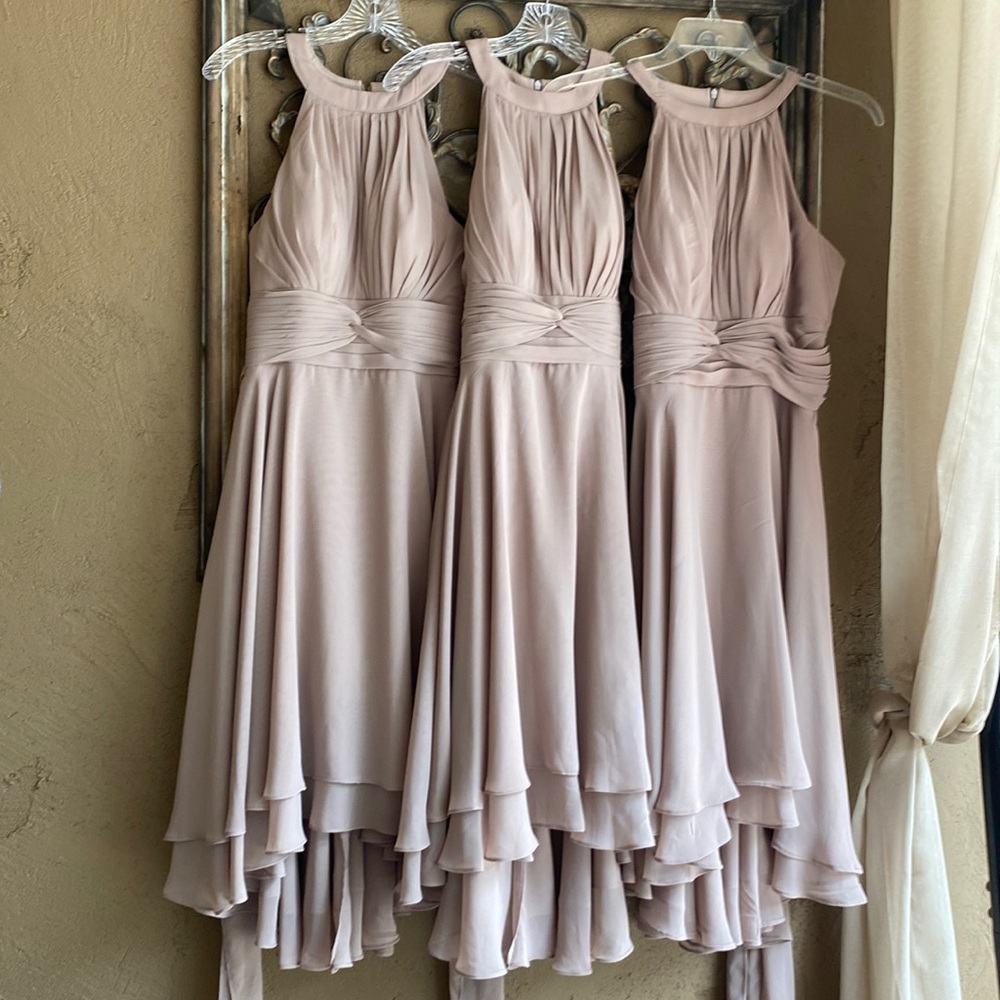 Lavier 3 Bridesmaids dresses Tan Size 2, 4 & 8.